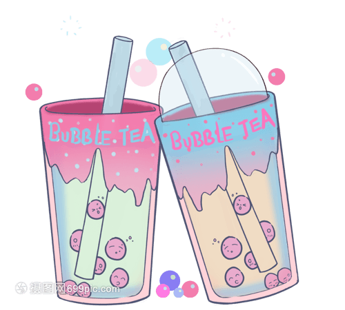 手繪漸變珍珠奶茶元素